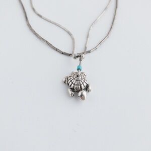 Southwestern Liquid Sterling Silver Necklace with Turtle Pendant Charm Set of 2